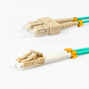 Multi Mode Duplex Fibre Patch Cable, LC-SC, Aqua