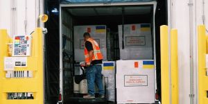 Truck transporting medical aid items