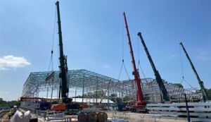 Cranes constructing Shinfield Studios